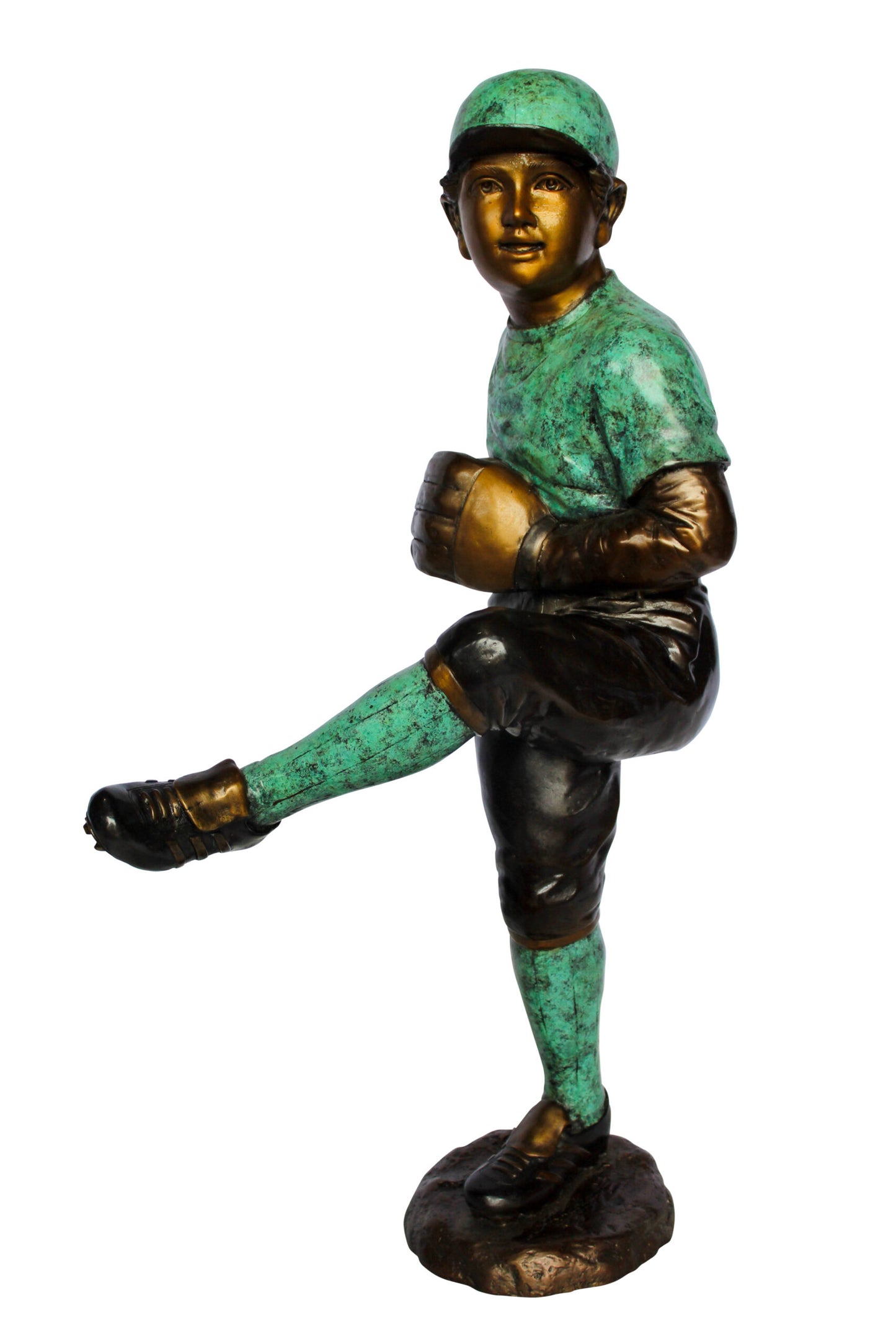 Nifao Bronze Baseball Pitcher Statue – Young Athlete Mid Throw with Green & Brown Patina Finish – Sports Decor & Gift – Handcrafted Lost Wax Casting- 21" x 12" x 37"H