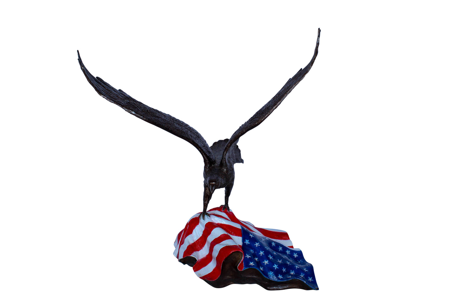 Bronze Bald Eagle Statue on American Flag Base 21" x 14" x 22"H