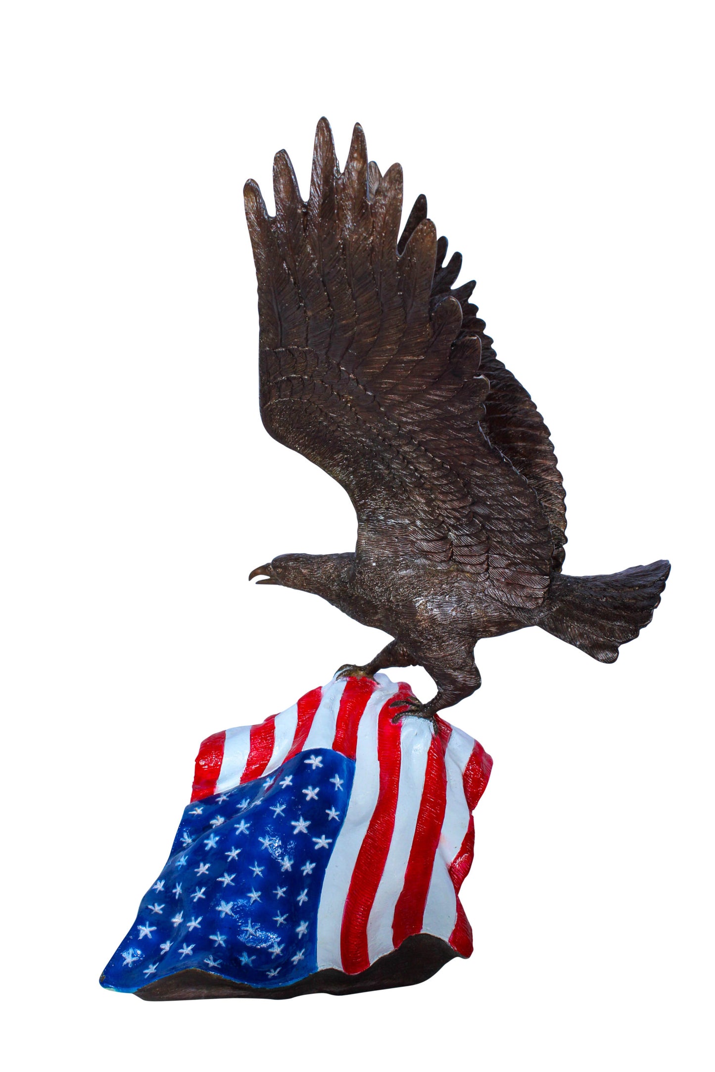 Bronze Bald Eagle Statue on American Flag Base 21" x 14" x 22"H