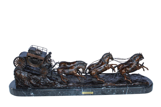 Stagecoach Bronze Replica Sculpture of M. Russell 40" x 9" x 13"H