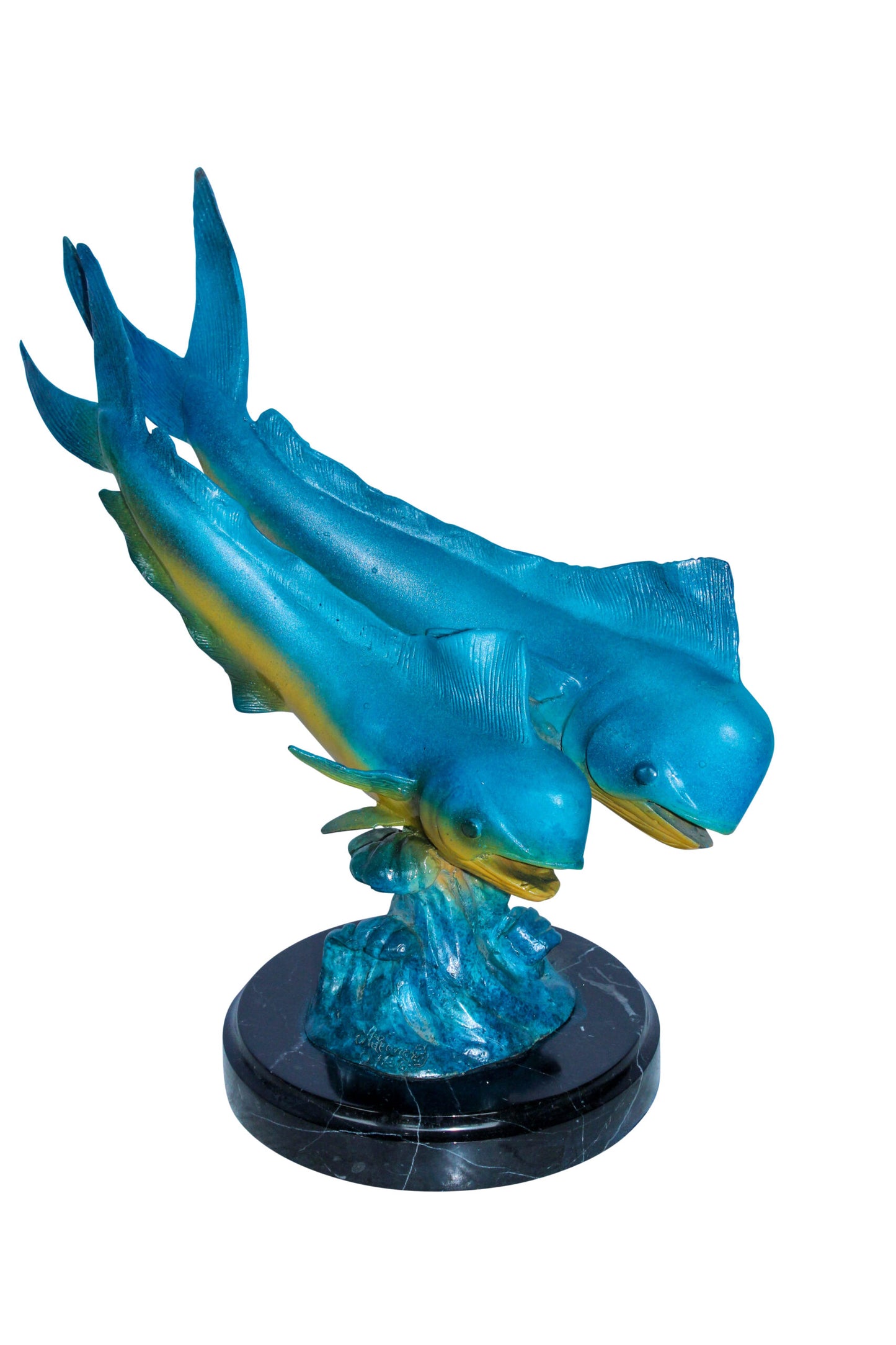 Bronze Mahi Mahi Dolphin Fish Bronze Statue on Marble Base 15" x 7" x 13"H