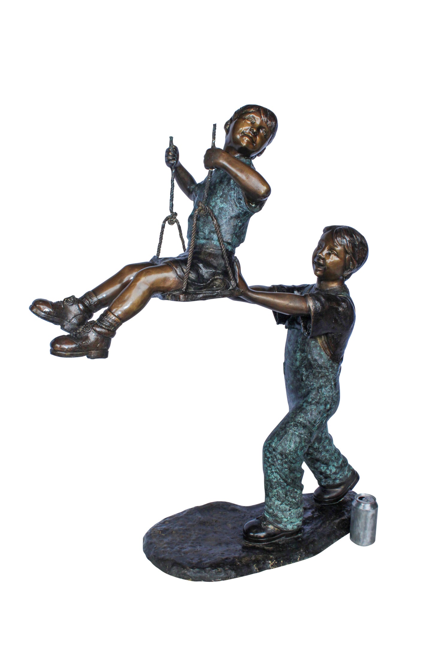 Boy Pushing Girl on Swing Bronze Statue Outdoor Decor 39" x 13" x 44"H