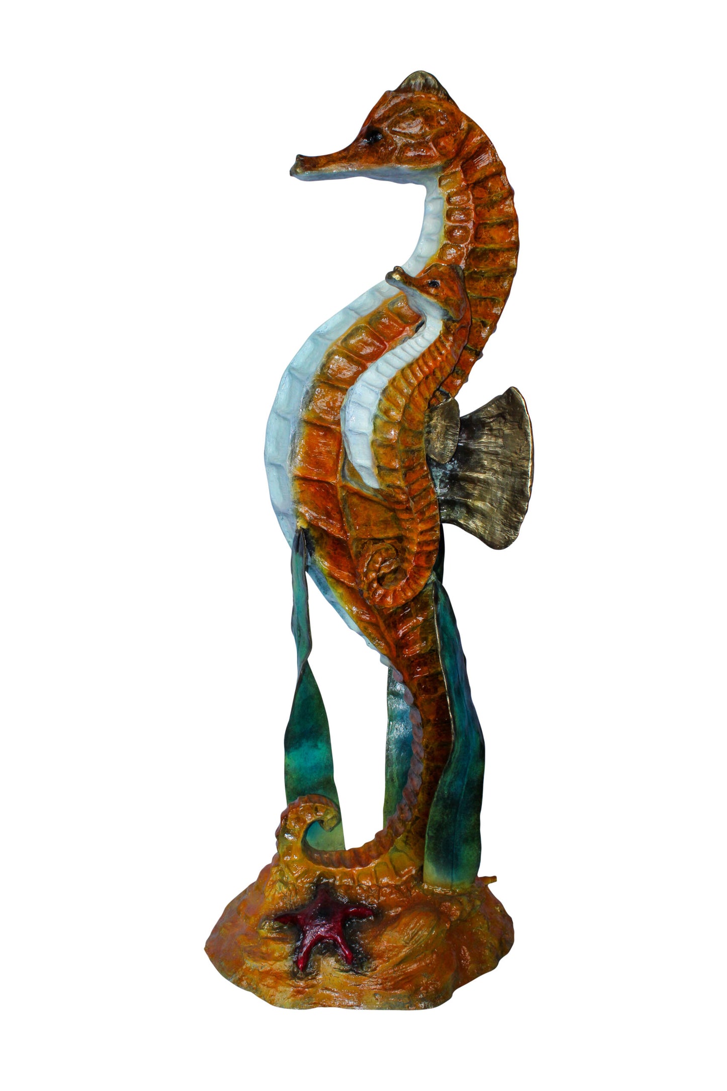 Large Bronze Seahorse and Baby Ocean Fountain Sculpture 26" x 22" x 66"H