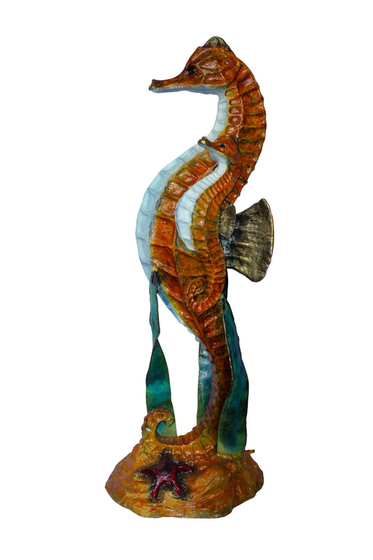 Large Bronze Seahorse and Baby Ocean Fountain Sculpture 26" x 22" x 66"H