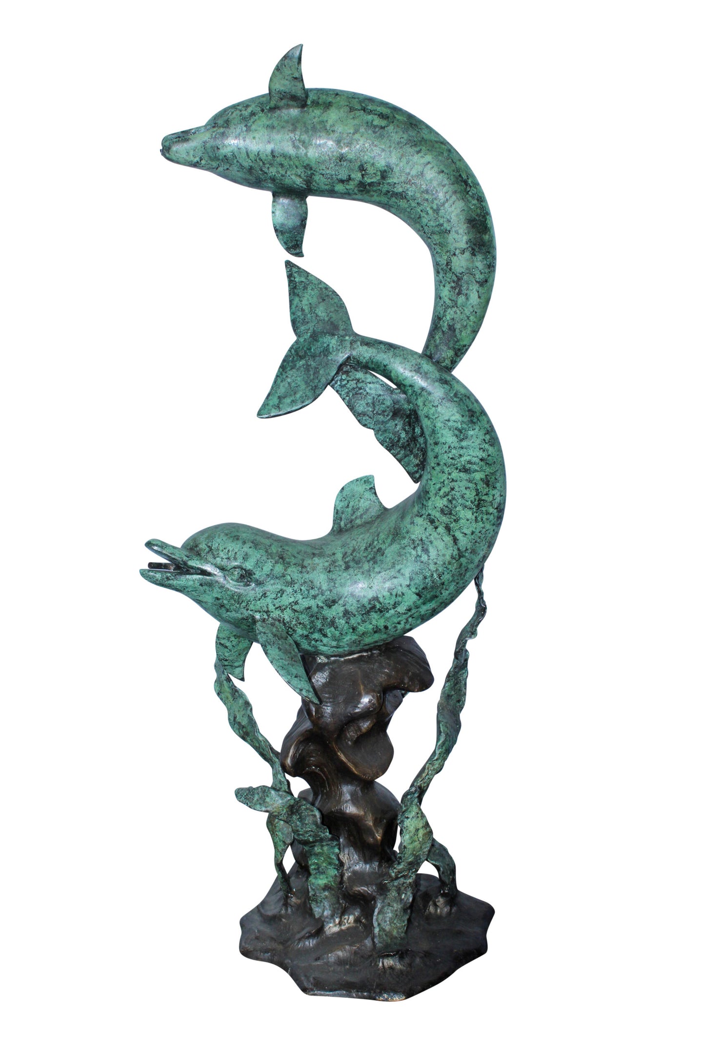 Giant Bronze Dolphin Fountain Sculpture with Green Patina 23" x 15" x 66"H