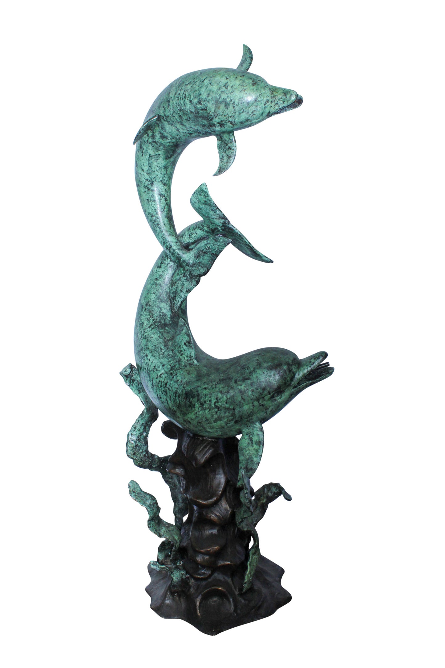 Giant Bronze Dolphin Fountain Sculpture with Green Patina 23" x 15" x 66"H