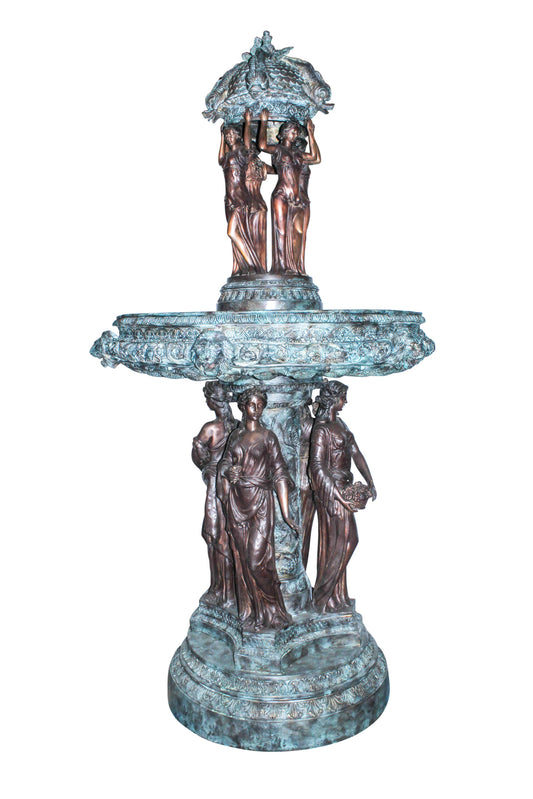 Giant Bronze Four Seasons Fountain with Patina Finish 48" x 48" x 98"H