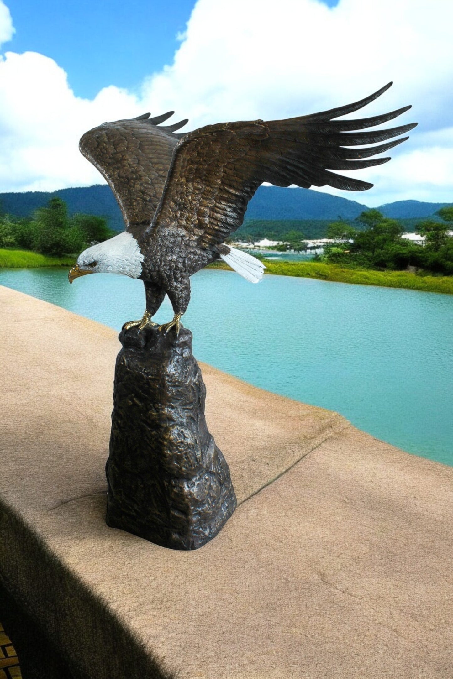 Bald Eagle Bronze Statue with White Head and His Wings Spread 51" x 36" x 58"H