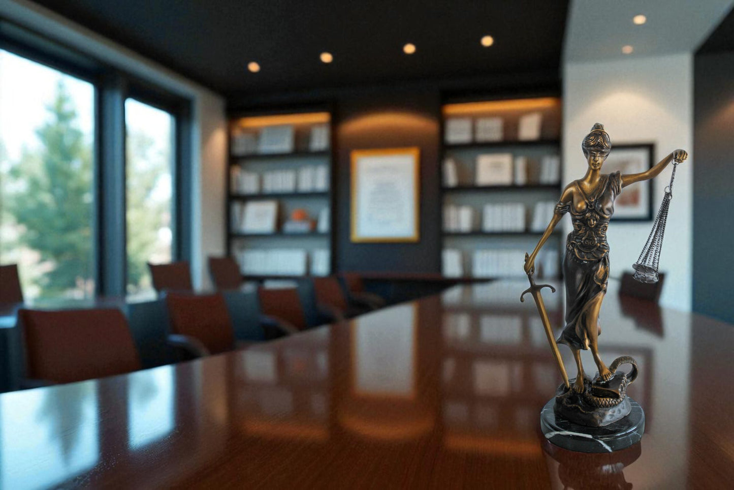 Bronze Lady Justice Statue with Sword Scales and Marble Base 9" x 6" x 16"H