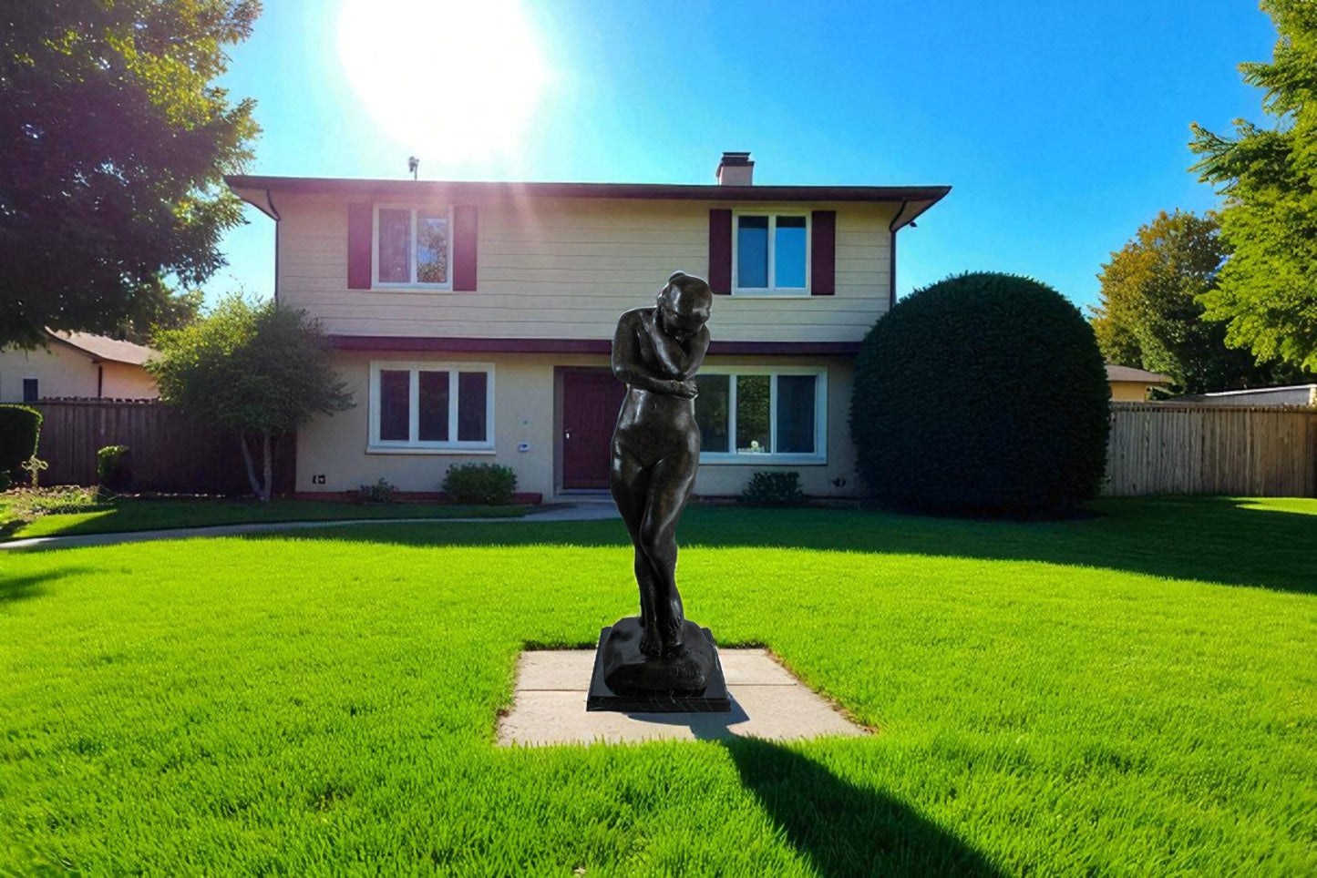 Bronze Art Nude Woman Statue Marble Base by Rodin Replica 12" x 11" x 32"H