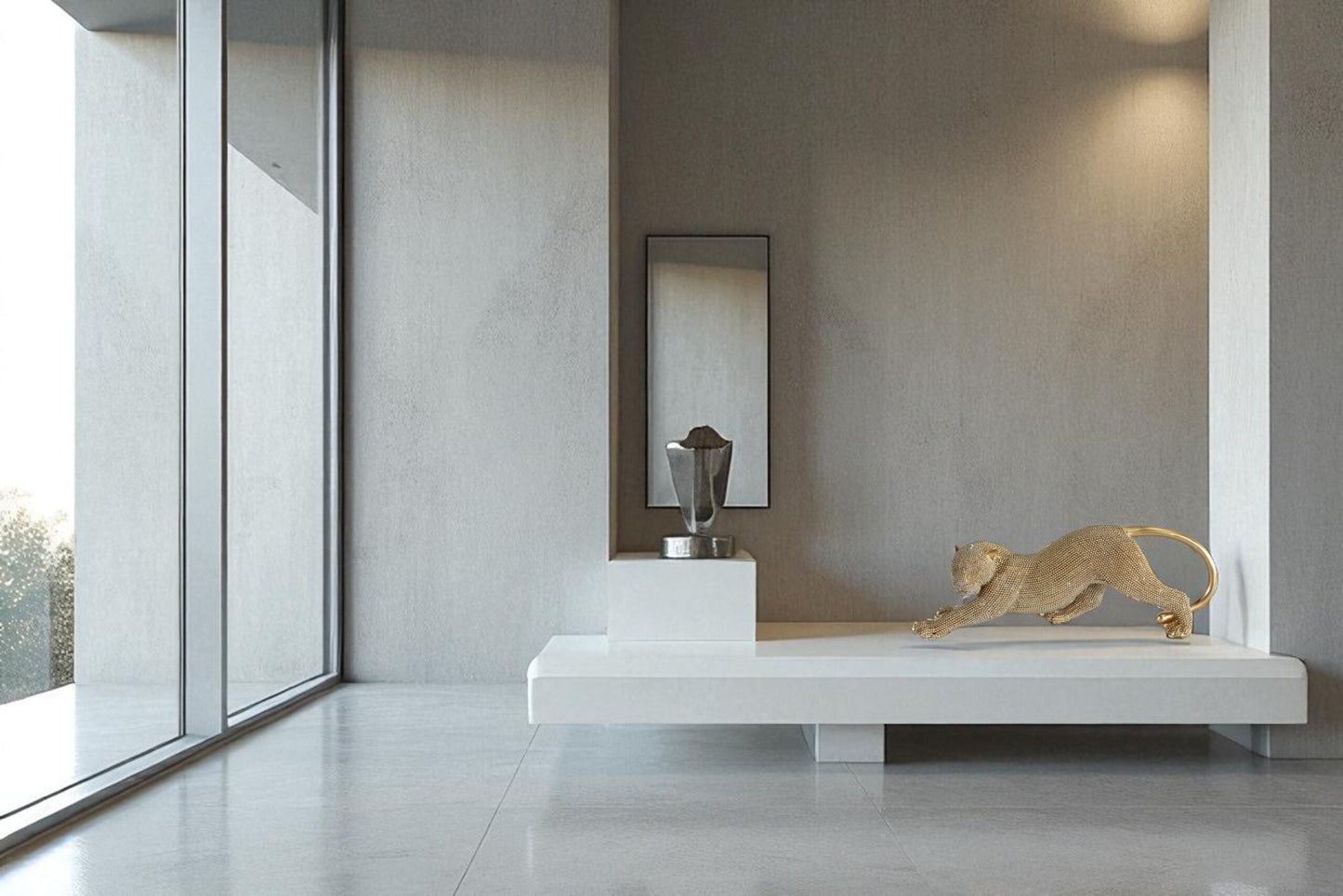 Nifao Elegant Gold Resin Panther Statue - Stretching Pose - Textured Modern Decor Accent - 15" x 4" x 6"H