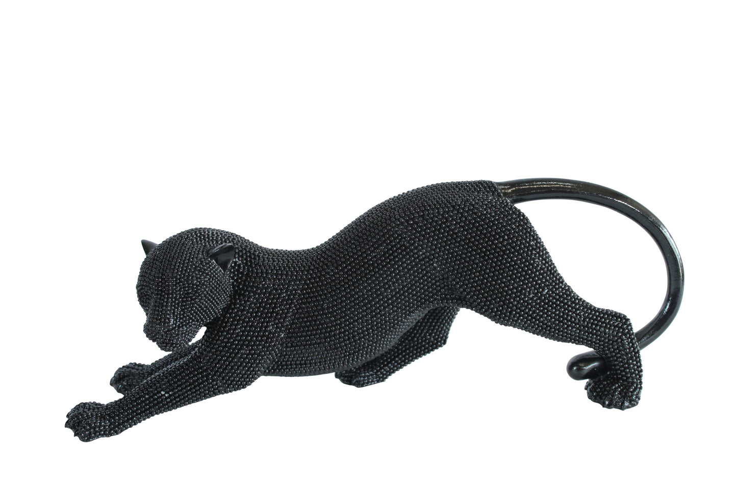Stretching Panther Black Resin Sculpture With Bead Texture 15" x 4" x 6"H