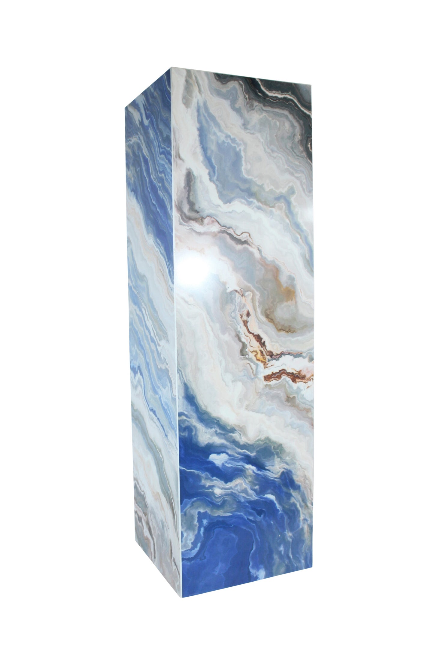 Nifao Porcelain Pedestal Stand – Indoor/Outdoor Display Column with Marble-Look Blue,White & Beige Finish,Elegant Base for Sculptures, Vases & Modern Home, Gallery or Showroom Decor12 x 12" x 39"H