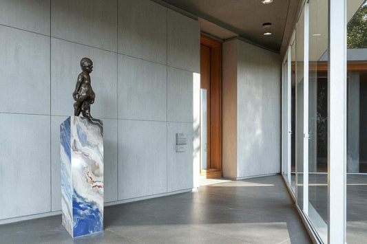 Nifao Porcelain Pedestal Stand – Indoor/Outdoor Display Column with Marble-Look Blue,White & Beige Finish,Elegant Base for Sculptures, Vases & Modern Home, Gallery or Showroom Decor12 x 12" x 39"H