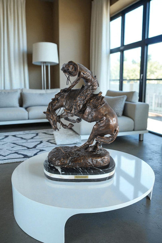 Nifao Bronze Rattlesnake Statue - Frederic Remington Replica Cowboy & Horse Sculpture, Lost Wax Casting on Marble Base,Large Indoor/Outdoor Art for Collectors & Rustic Decor15 x 9" x 25"H