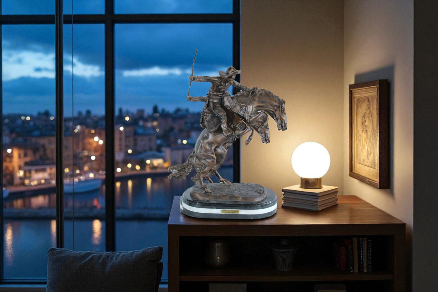 Nifao Bronze Bronco Buster Statue –Frederic Remington Replica Cowboy & Horse Sculpture, Wax Casting on Marble Base, Large Indoor/Outdoor Western Art Reproduction for Rustic Decor18 x 14" x 23"H