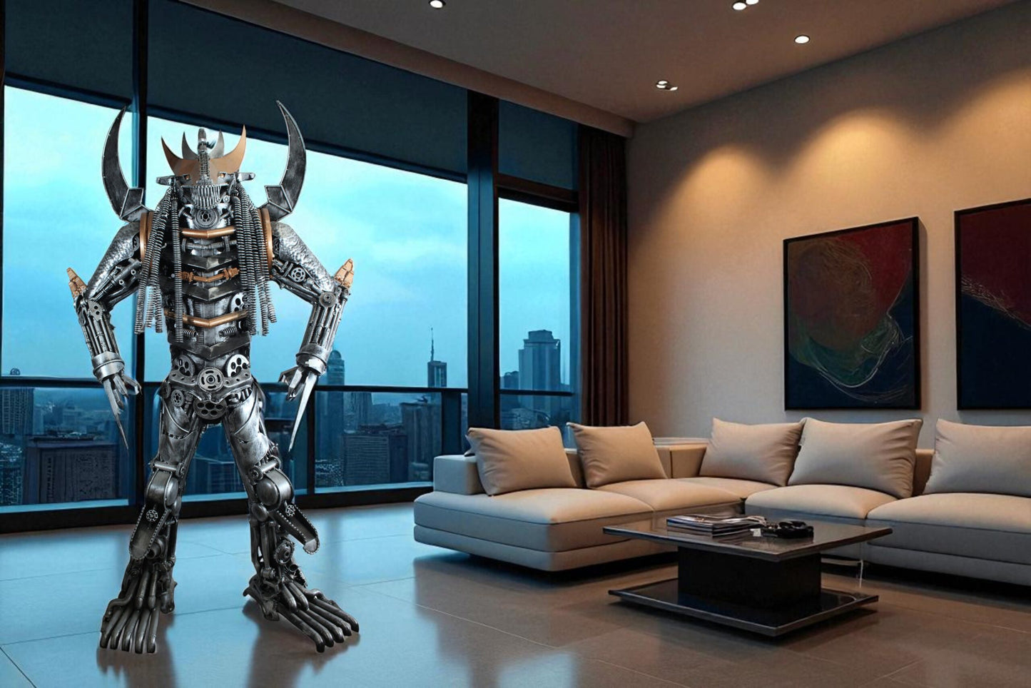 Predator Inspired Statue Made of Recycled Metal Parts 47" x 24" x 81"H