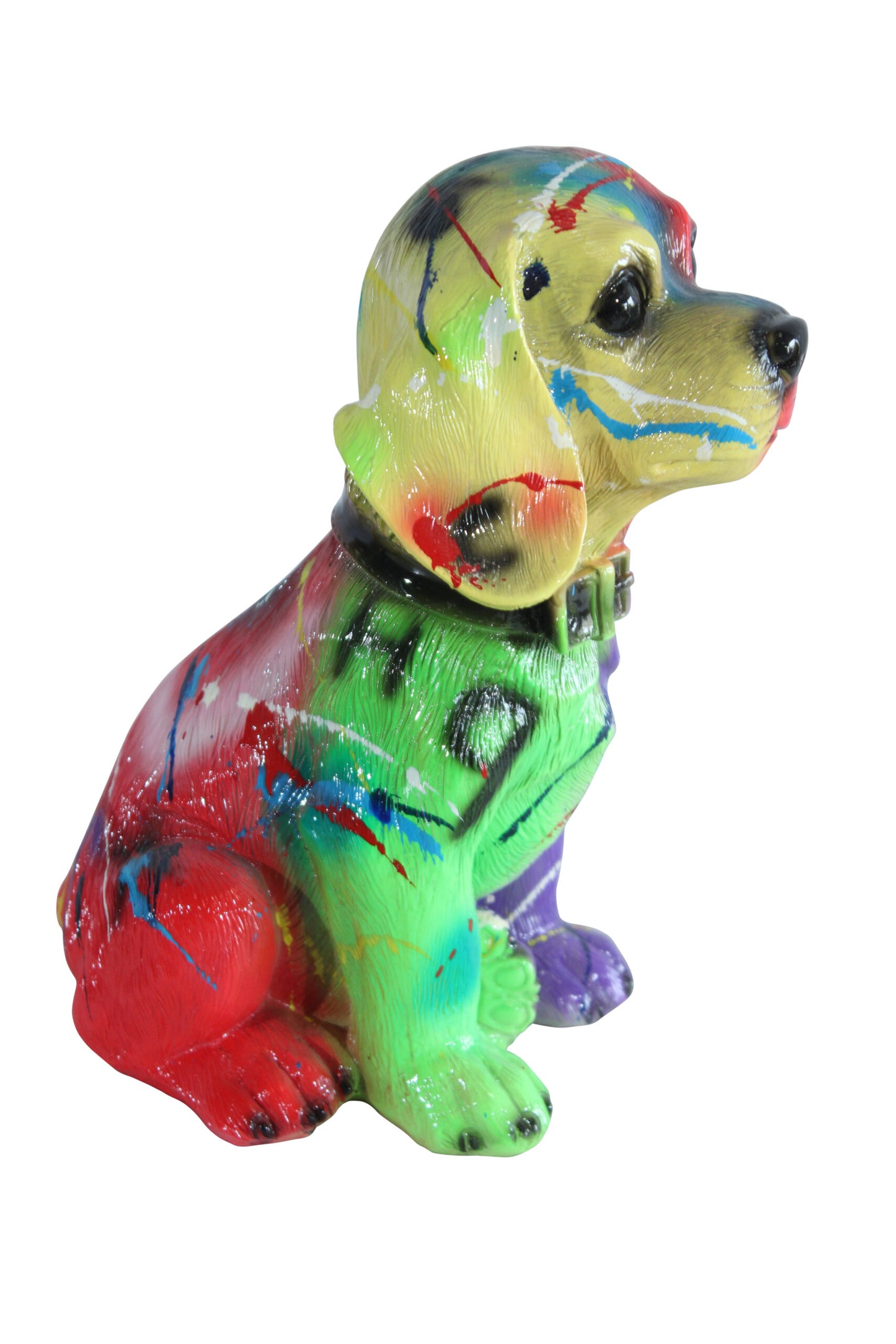 Nifao Resin Puppy Statue- Colorful Indoor/Outdoor Dog Sculpture with Abstract Multicolor Paint Splatter Design, High-Gloss Finish Decorative Figurine for Homes Collections 8" x 6" x 10"H
