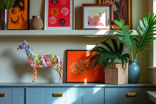 Nifao Resin Horse Statue – Graffiti-Style Indoor/Outdoor Sculpture, Hand-Painted Multicolor Art Design, Modern Figurine for Homes, Offices, Art Galleries & Eclectic Collections 16" x 4" x 14"H