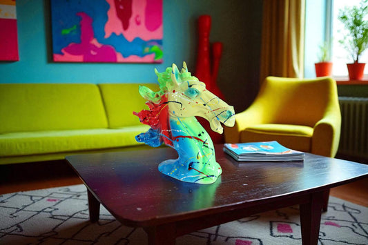 Nifao Colorful Graffiti Resin Horse Head Sculpture – Modern Art Decor with Neon Splashes, High-Gloss Resin Statue for Home, Office, or Living Room – 11" x 4" x 13"H