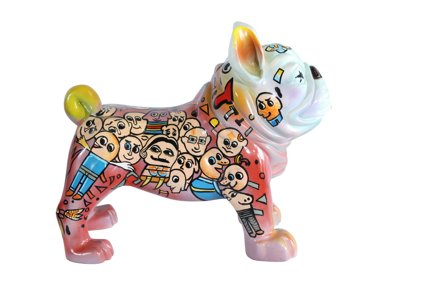 Nifao Resin Bulldog Statue – Large Hand-Painted Pop Art Graffiti Dog Figurine with Cartoon Faces & Abstract Shapes, Colorful Home Decor Accent, Durable High-Gloss Resin Sculpture, 18"x9"x17"