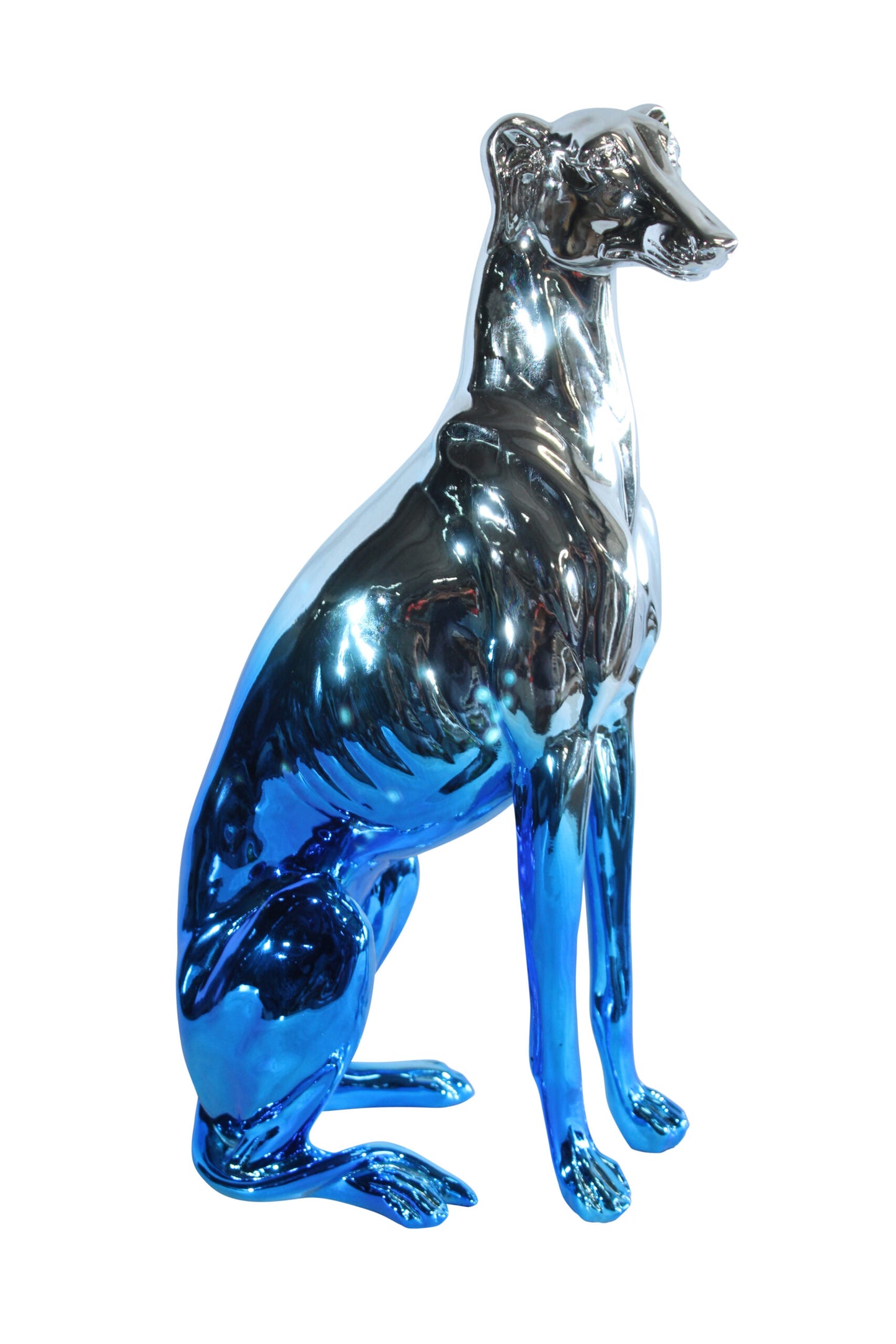 Nifao Resin Greyhound Sculpture – Contemporary Chrome Blue Dog Figurine with Sleek Reflective Finish, Modern Home & Office Decor Accent, Lightweight Resin Art Statue 10" x 5" x 22"H