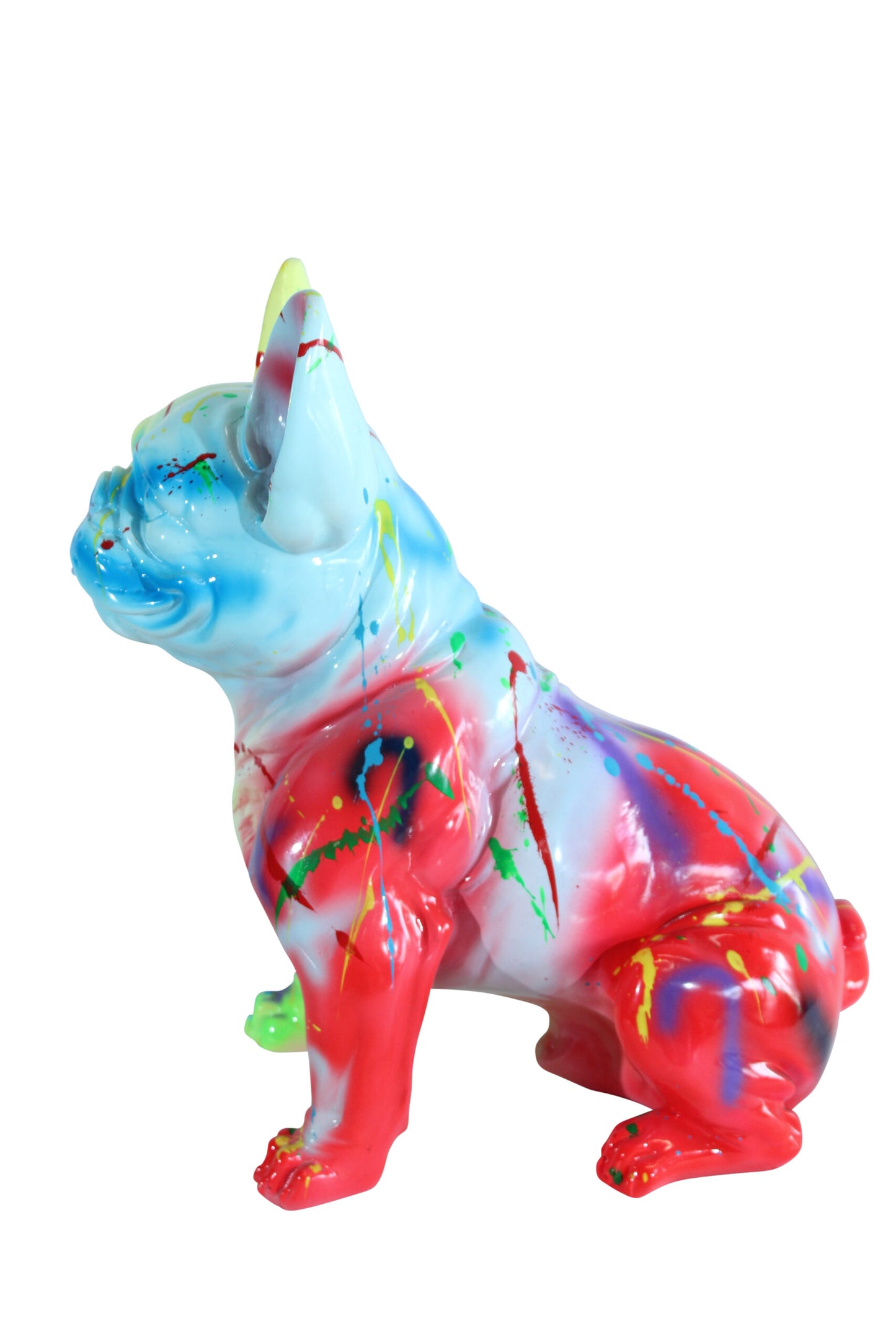 Nifao Colorful Resin French Bulldog Statue –Tall Hand-Painted Pop Art Dog Figurine with Bold Splash Design, Modern Home, Office, or Gallery Decor Accent, Durable Resin Sculpture, 15" x 8" x 16"H