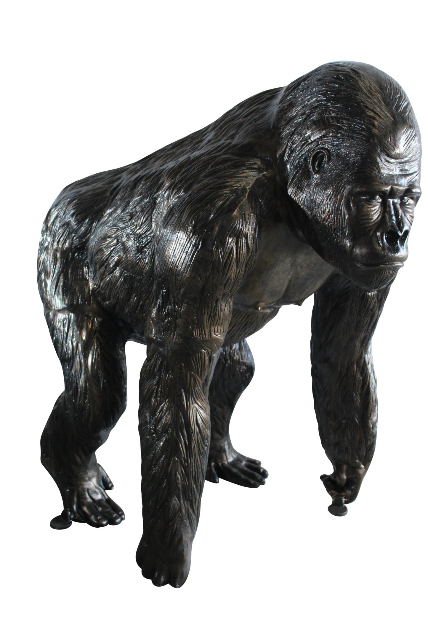 NIFAO Giant Aluminum Gorilla Statue – Walking Gorilla Sculpture with Intricate Fur Detailing for Wildlife & Garden Décor - 43" x 36" x 49"H