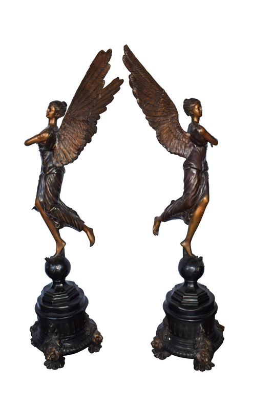 A Pair of Angels of Fortune Bronze Statues Size: 27" x 27" x 69"H