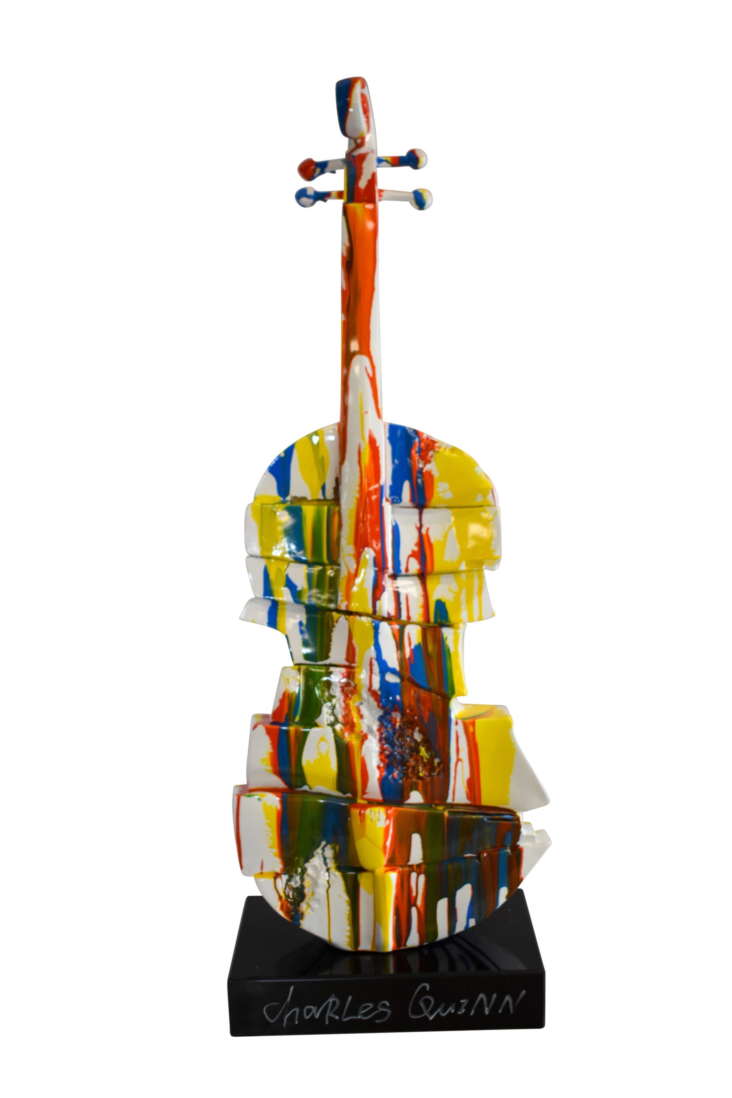 Artistic Graffiti Colored Cello on Black Base Resin Statue 10" x 12" x 30"H
