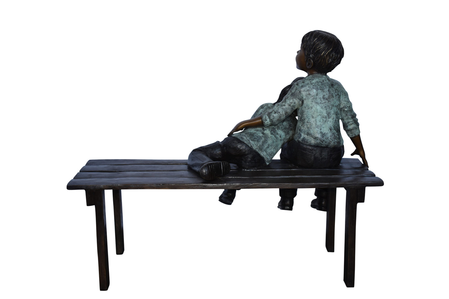 Brother and Sister on A Bench Enjoying Outdoors Bronze Statue  18" x 39" x 33"H