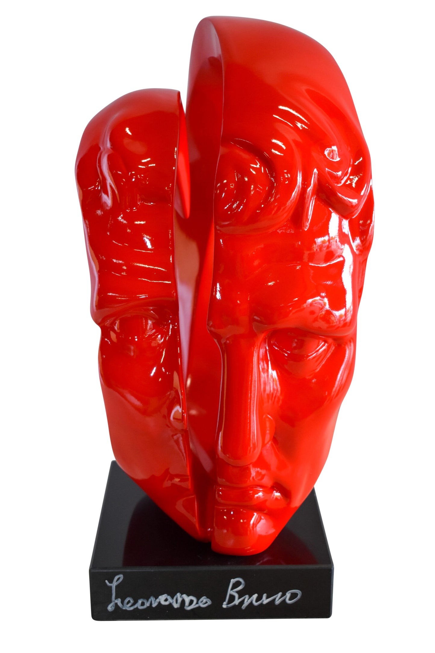 Creative Red MultiFace Statue on Base Signed by Leonardo Bruno 14" x 12" x 19"H