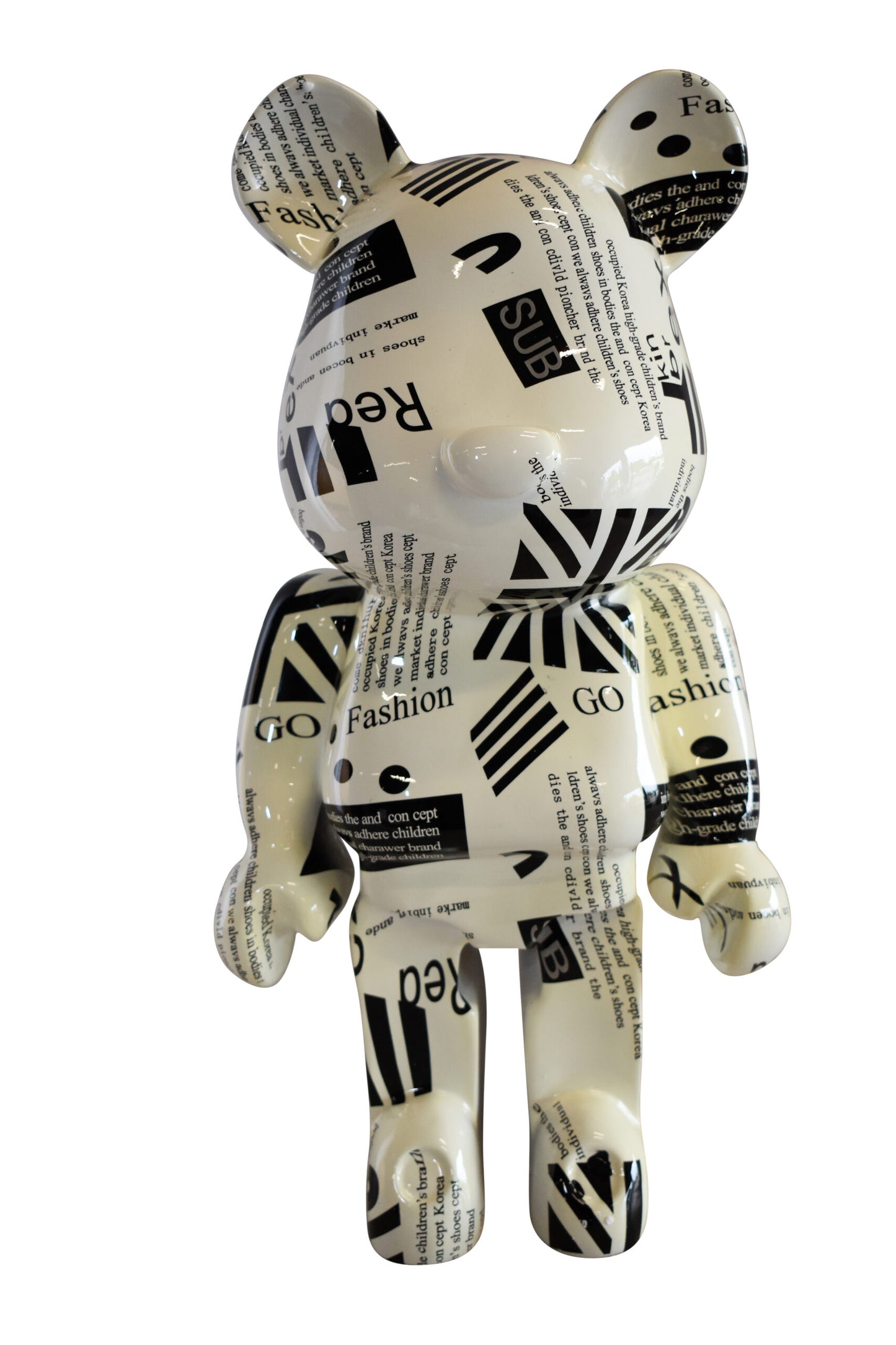Medium Bearbrick Black and White Unique Patterned Resin Statue 9" x 8" x 17"H