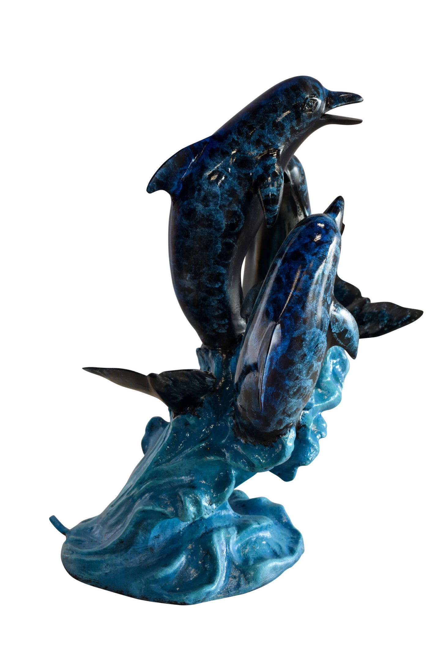 Pod of Dolphins Playfully On A Wave Resin Statue, Fountain 15" x 14" x 20"H