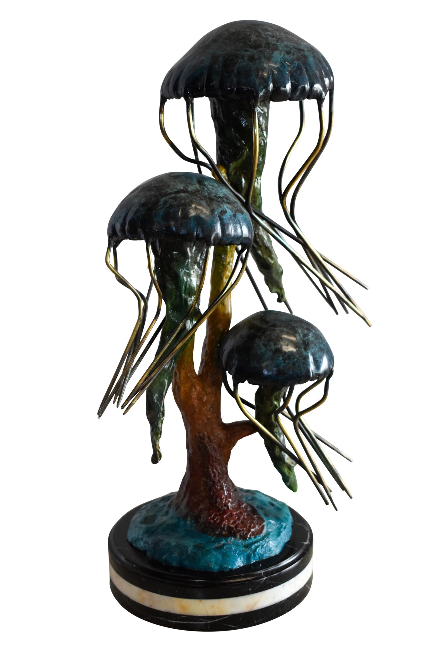 Three Wandering Jellyfish Bronze Statue on a Marble Base 17" x 11" x 24"H