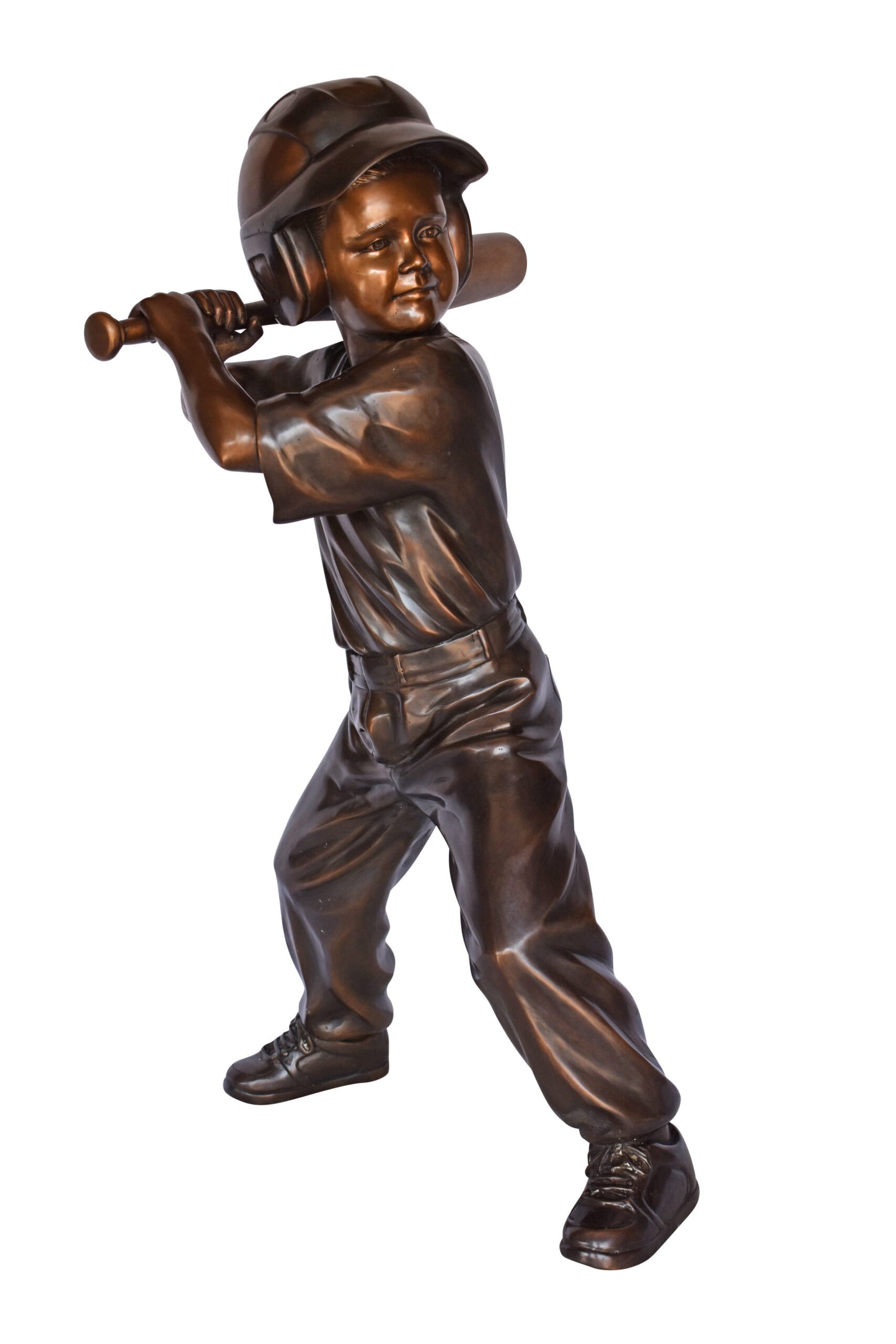 Girl batting a Baseball in Action Bronze Statue - Size: 20"L x 21"W x 40"H.