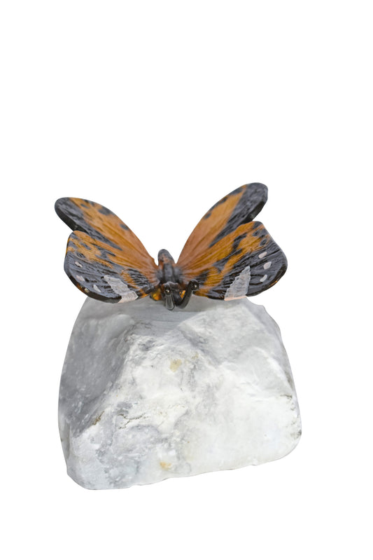 Orange Butterfly made of Bronze mounted on a rock - Size: 5"L x 5"W x 4"H.