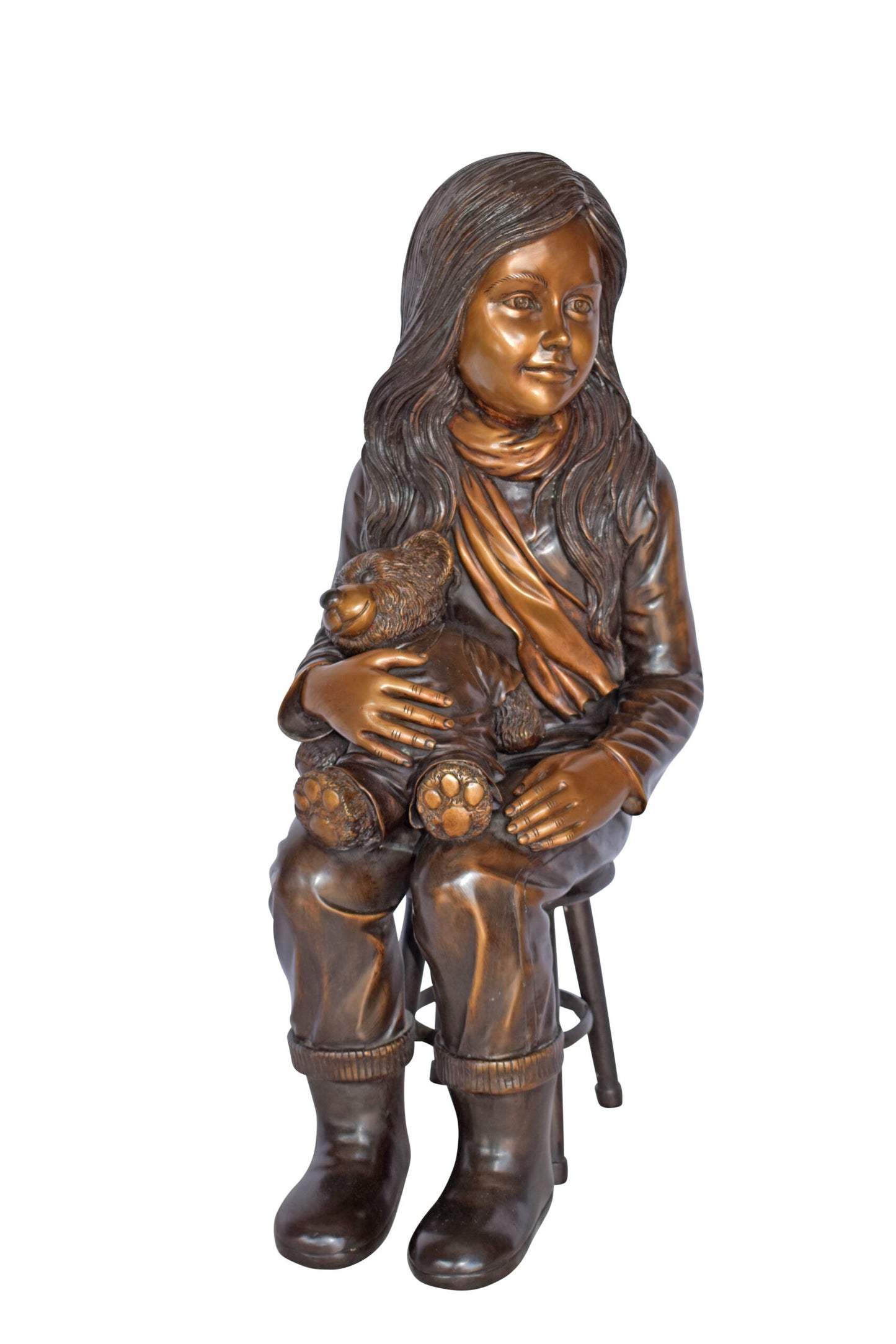 Girl Sitting with her Teddy bear Bronze Statue - Size: 12" x 15" x 27"H.