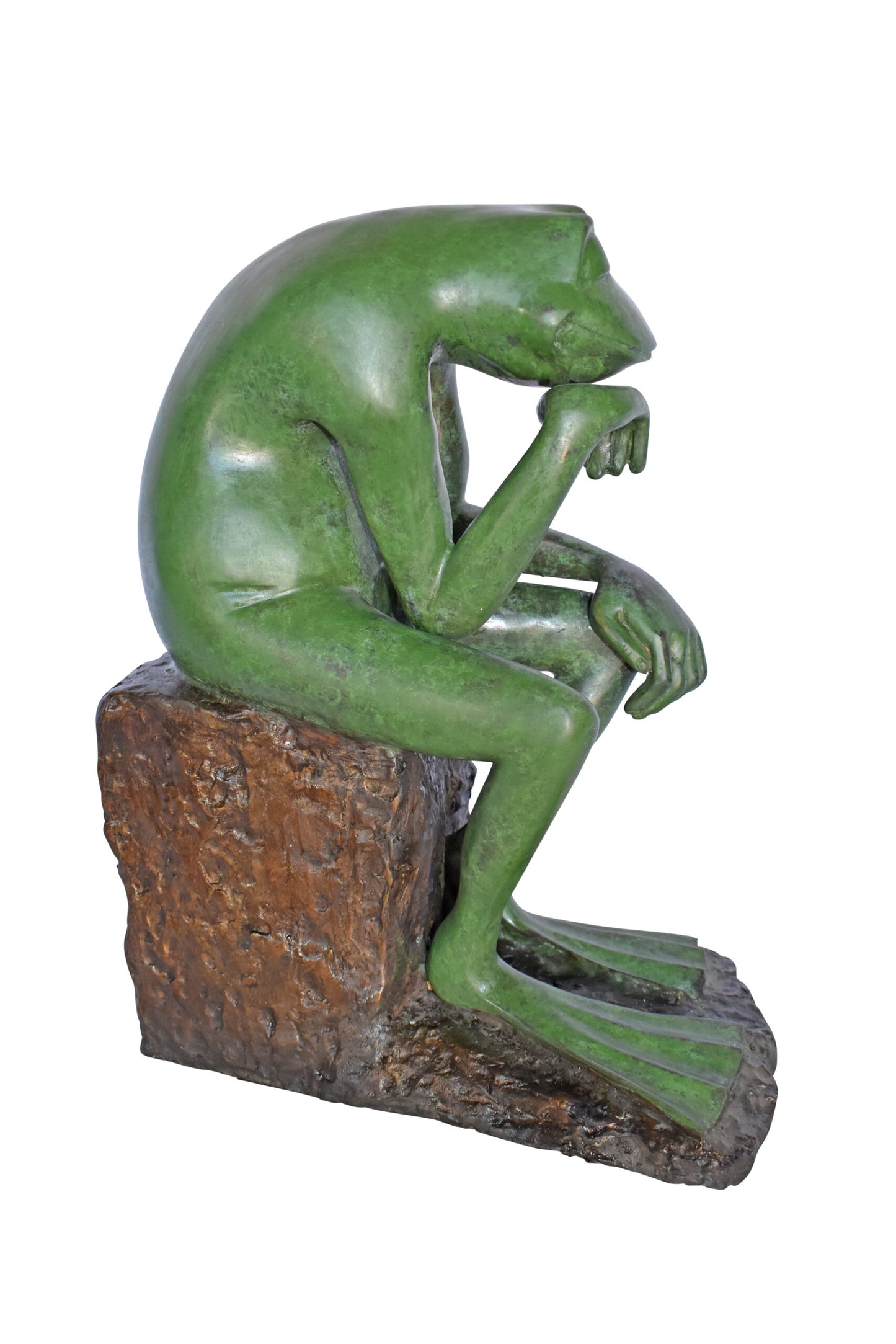 Green Frog Thinking Bronze Statue - Size: 10"L x 16"W x 20"H.