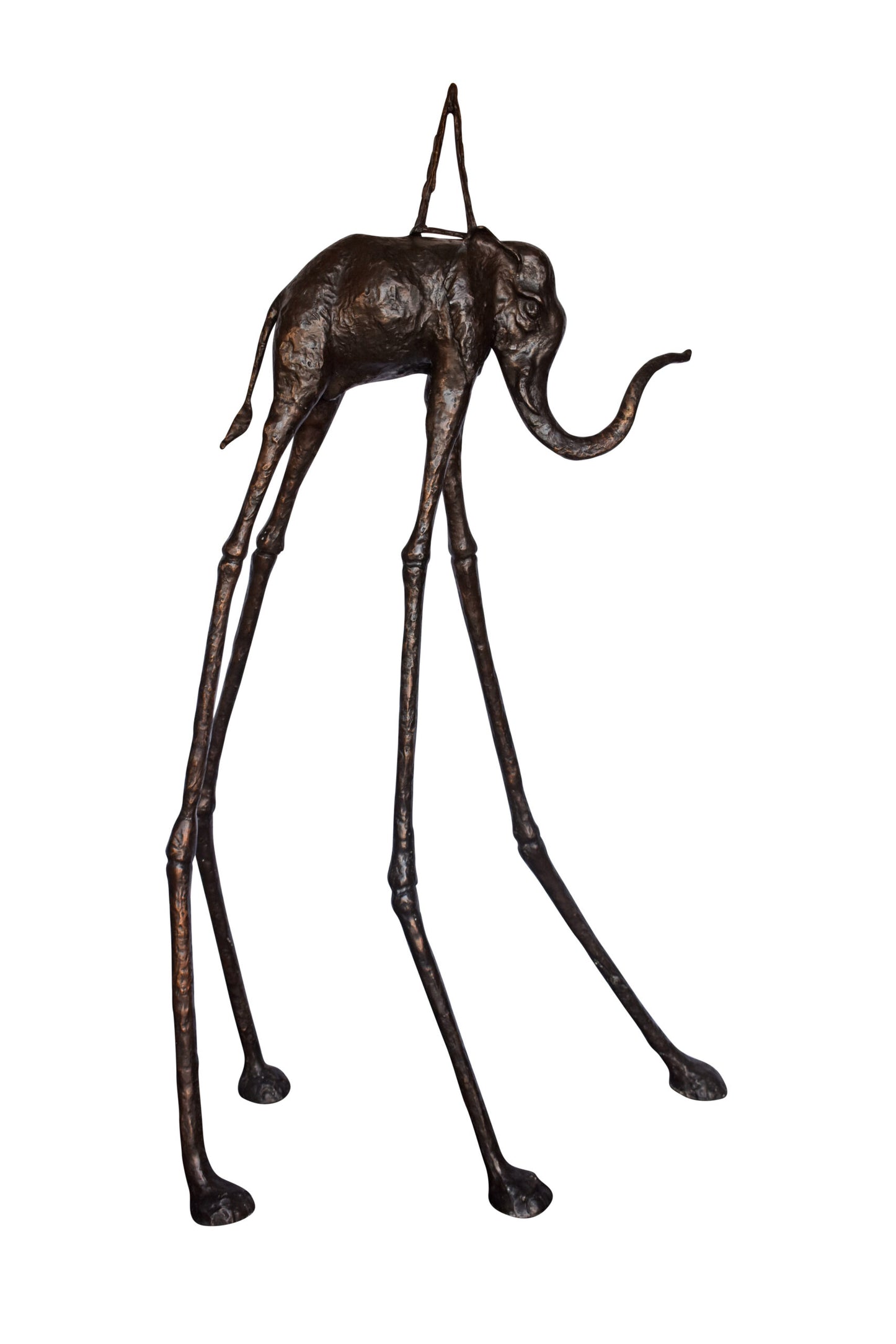 Modern Art Brown Patina Tall Elephant Bronze Statue - Size: 26"L x 27"W x 67"H.
