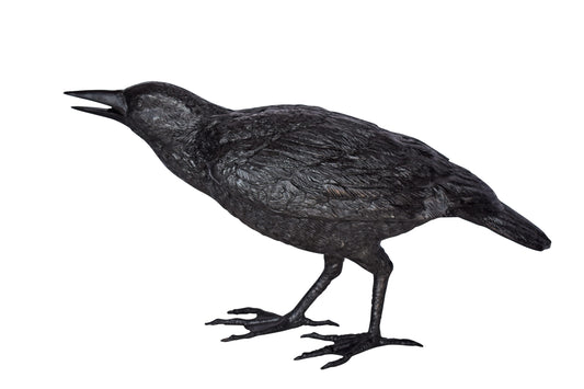 Raven Watching Forward Bronze State - Size: 22"L x 5"W x 7"H.