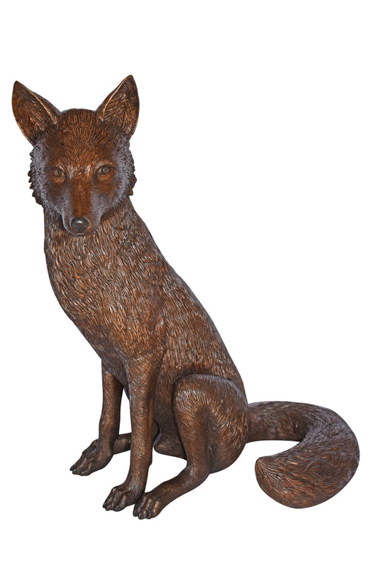 Fox Sitting Life Size Bronze Statue - Size: 20"L x 15"W x 28"H.