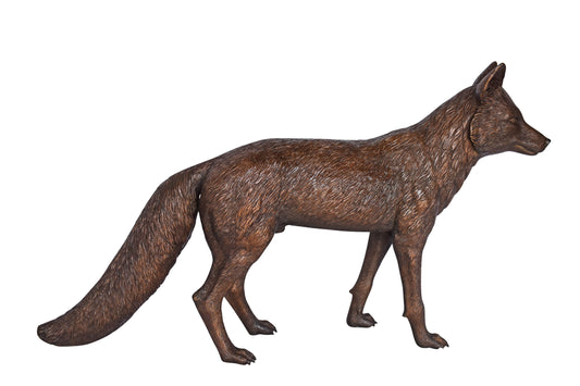 Fox Standing Life Size Bronze Statue - Size: 42"L x 9"W x 27"H.