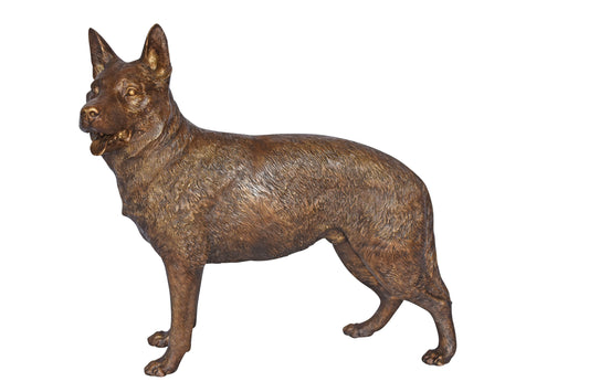 German Shepherd Alsatian Standing dog bronze statue - Size: 28"L x 6"W x 27"H.