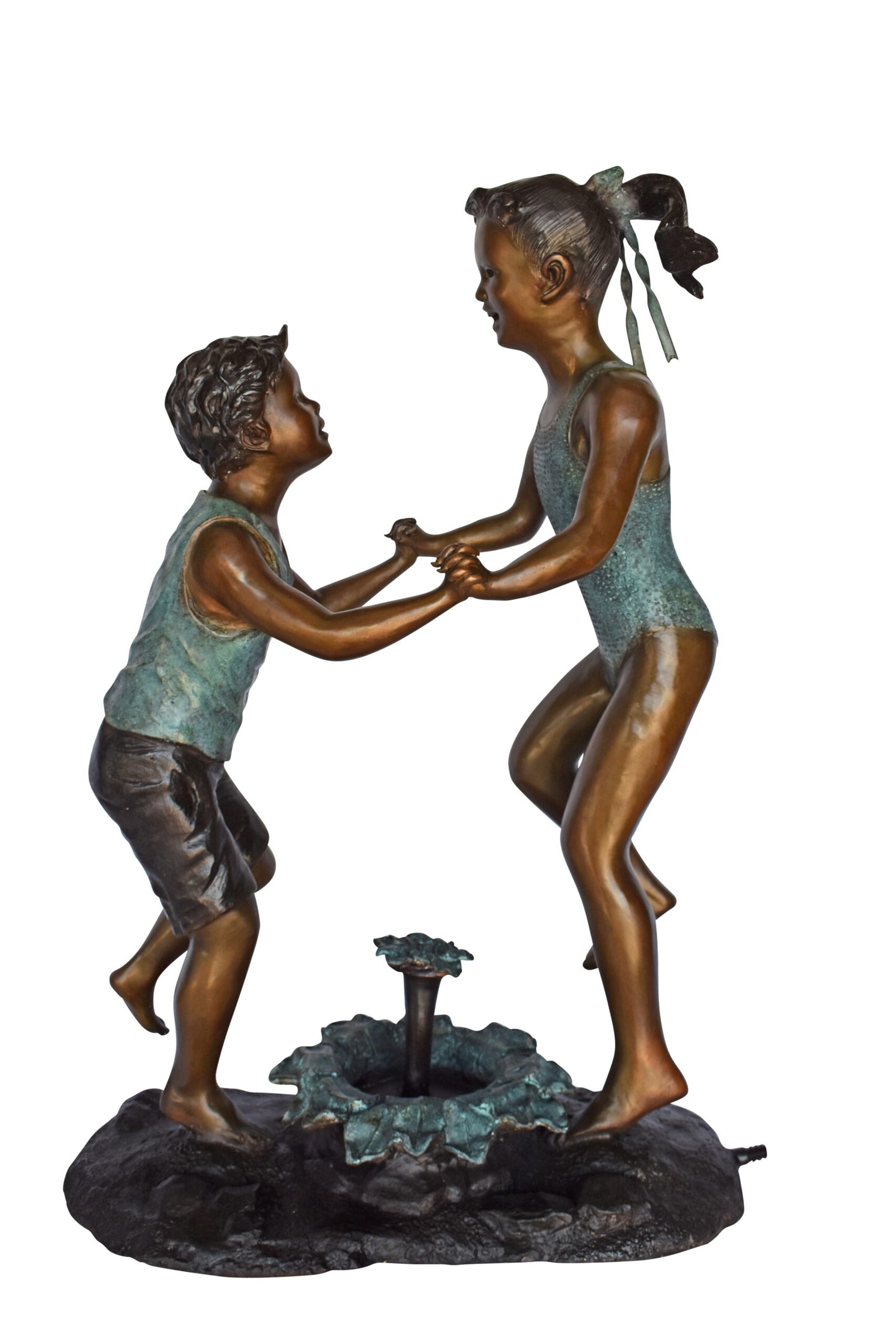 Young Boy and girl dancing around fountain bronze statue-Size 28" x 13" x 38"H