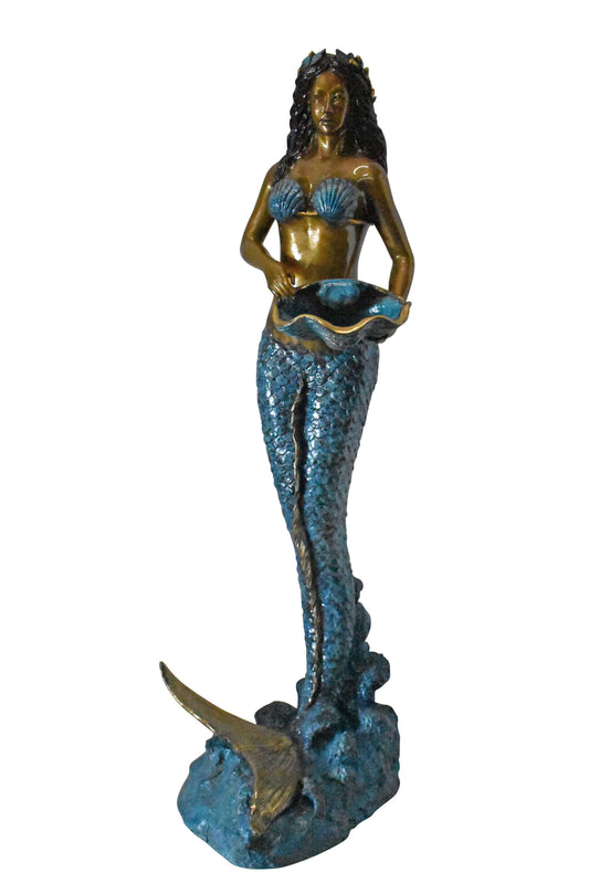 Mermaid Holding a Shell Bronze Fountain Color Finish - Size: 18" x 19" x 46"H.