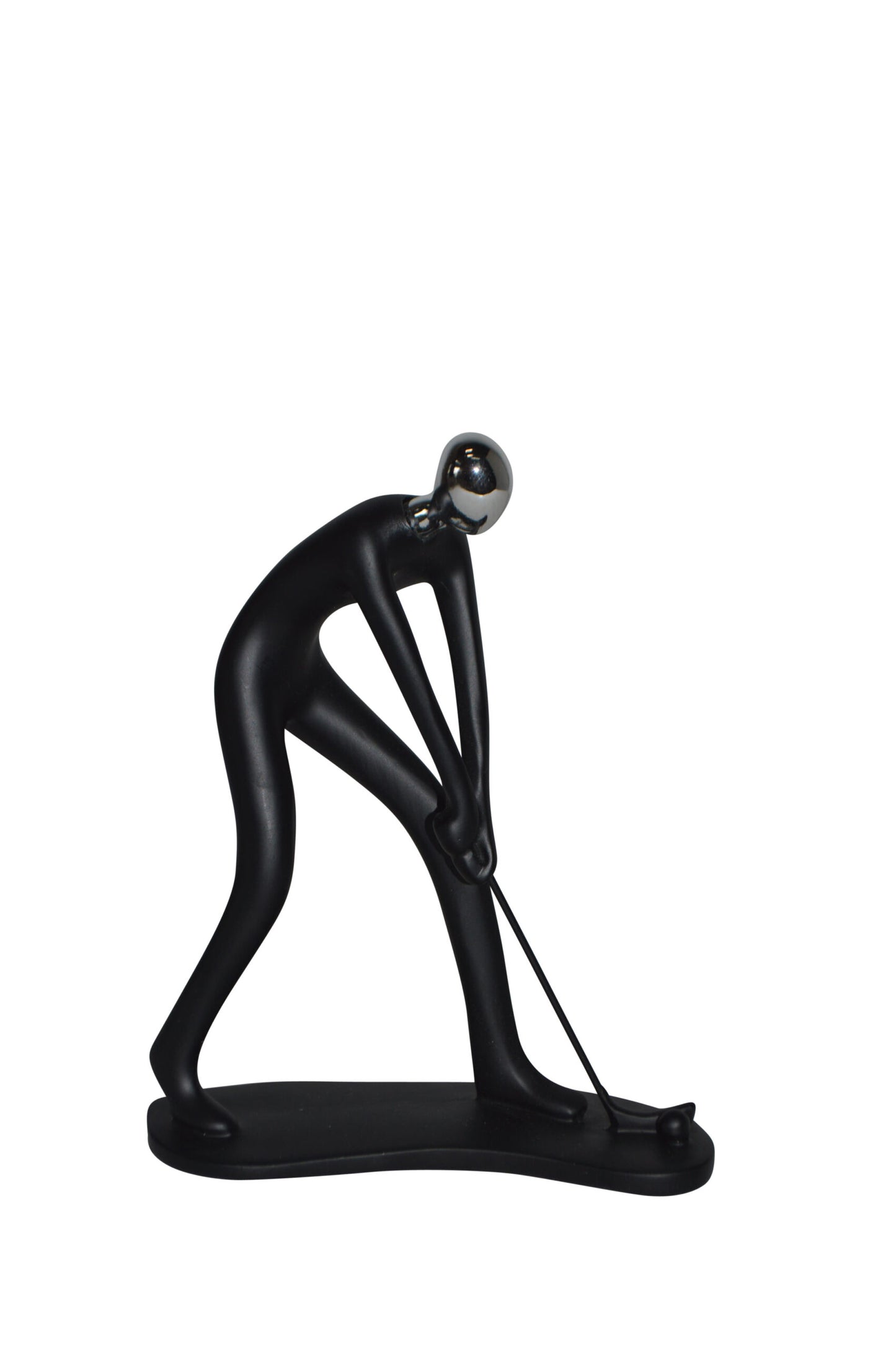 Modern art Black Golfer with Silver Head Resin Statue - Size: 7"L x 2"W x 9"H.