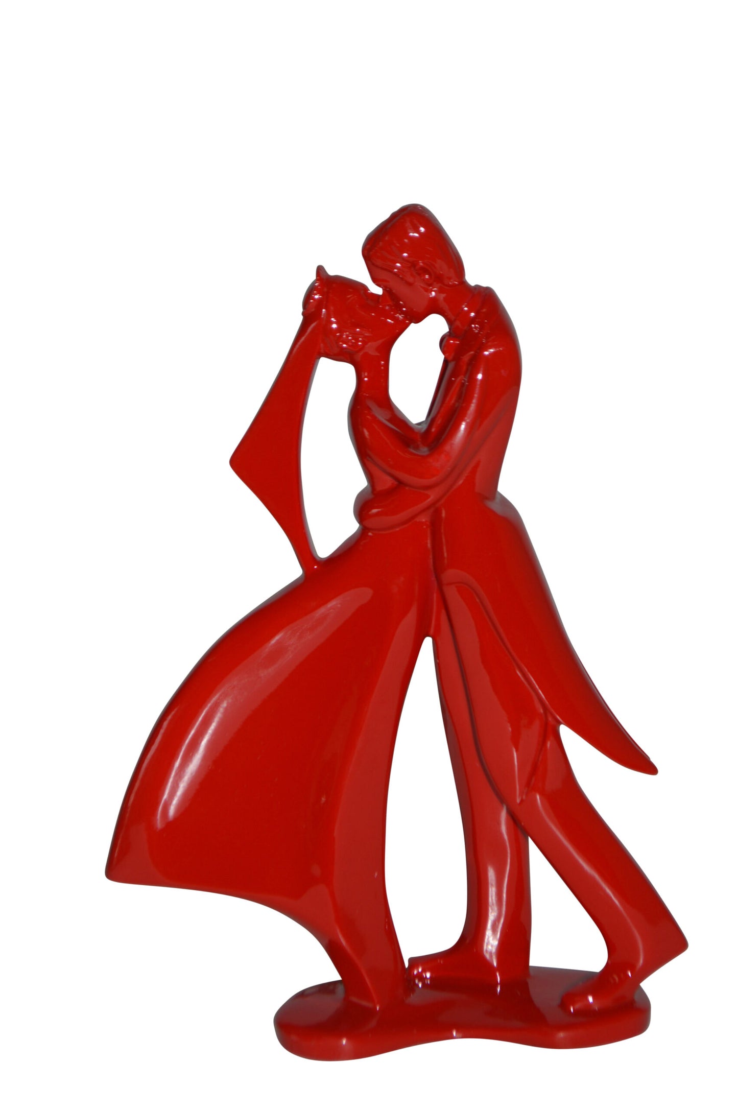 Bride and Groom Red Resin Statue Modern Art - Size: 3"L x 9"W x 12"H.