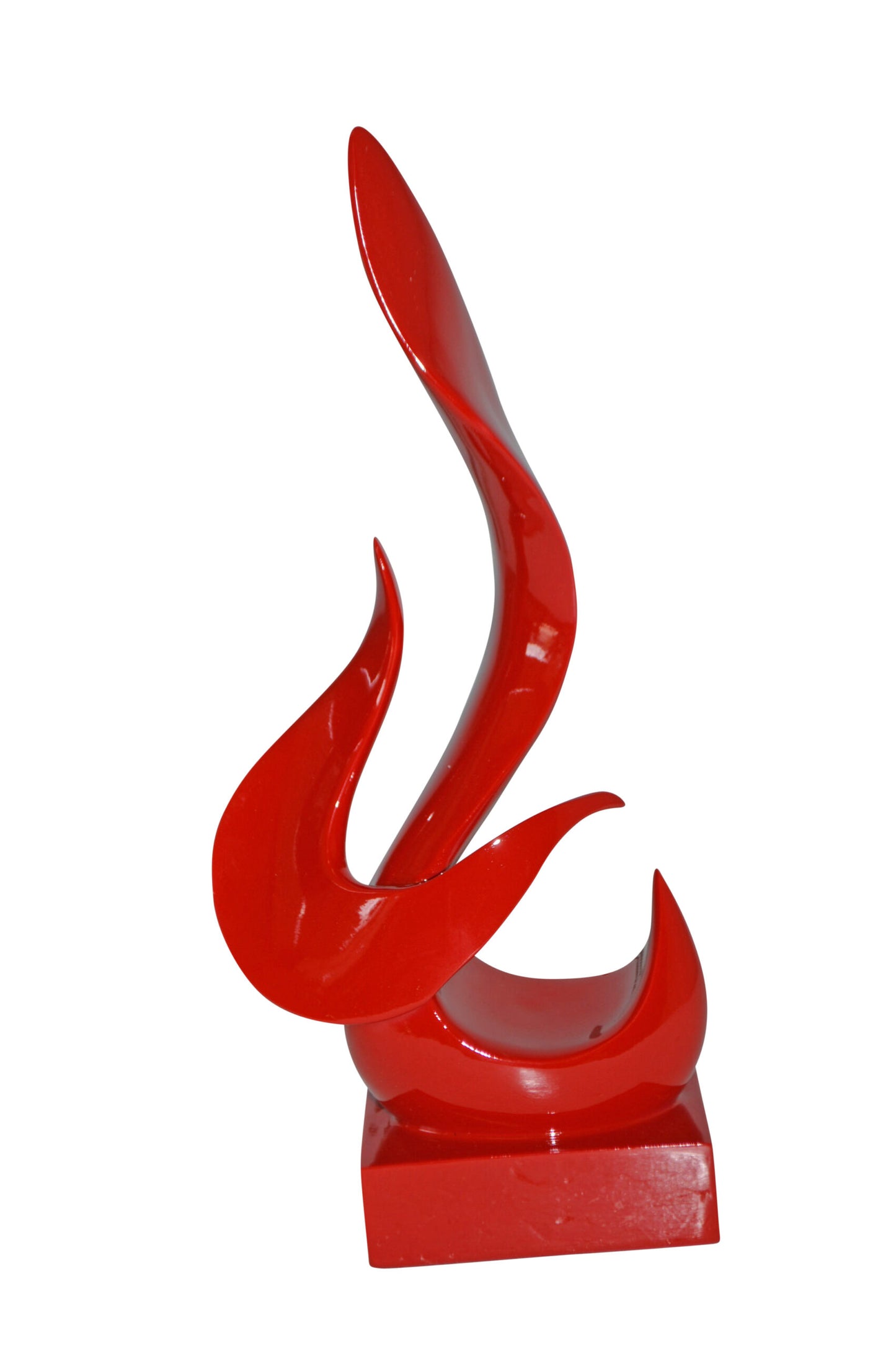 Modern Art Abstract of Fire Red Resin Statue - Size: 6"L x 3"W x 12"H.