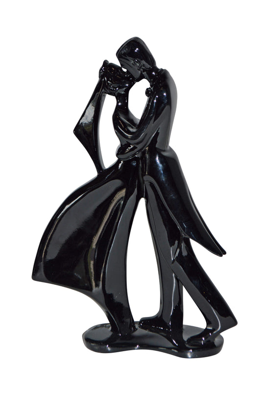 Bride and Groom Black Resin Statue Modern Art - Size: 3"L x 9"W x 12"H.